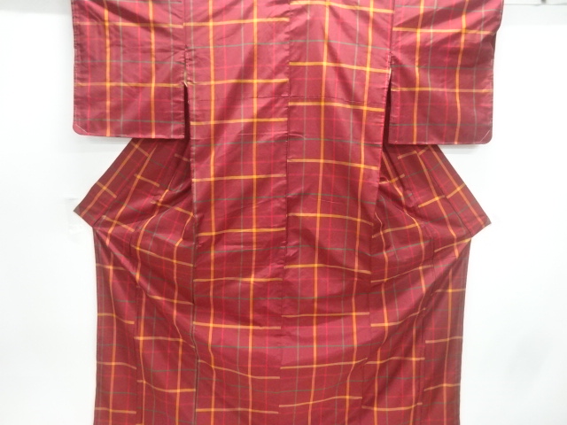 アンティーク　格子模様織出し本場大島紬着物